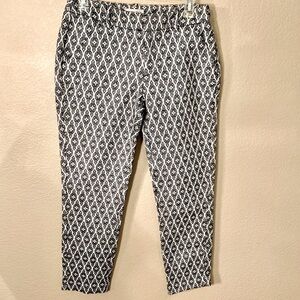 Merona Ankle Pants Sz 2 White Black Jacquard Pattern Cotton Business Casual EUC